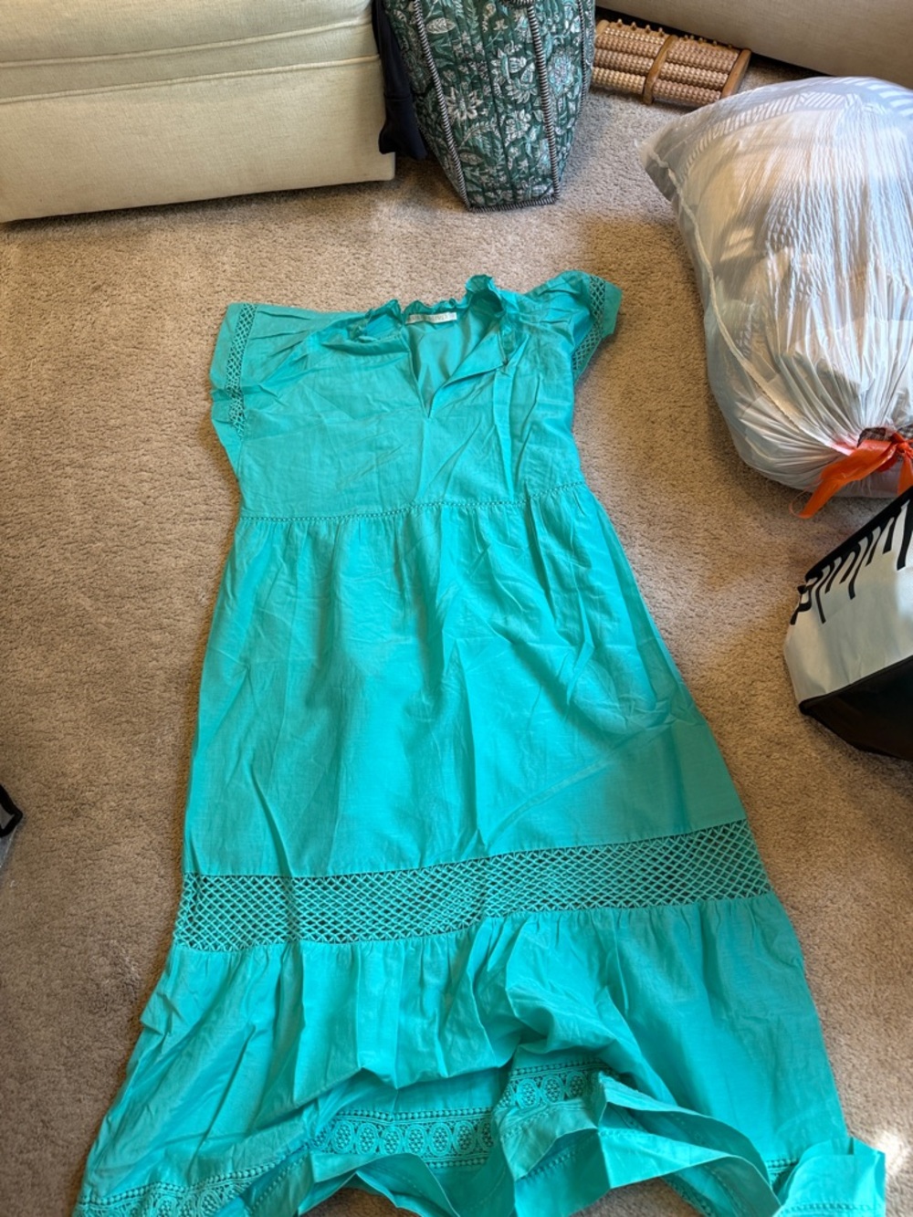 Marie Oliver Turquoise Crochet-Trim Maxi Dress